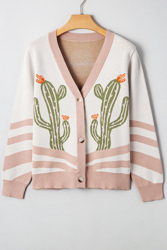 Apricot Desert Cactus Buttoned Front Sweater Cardigan