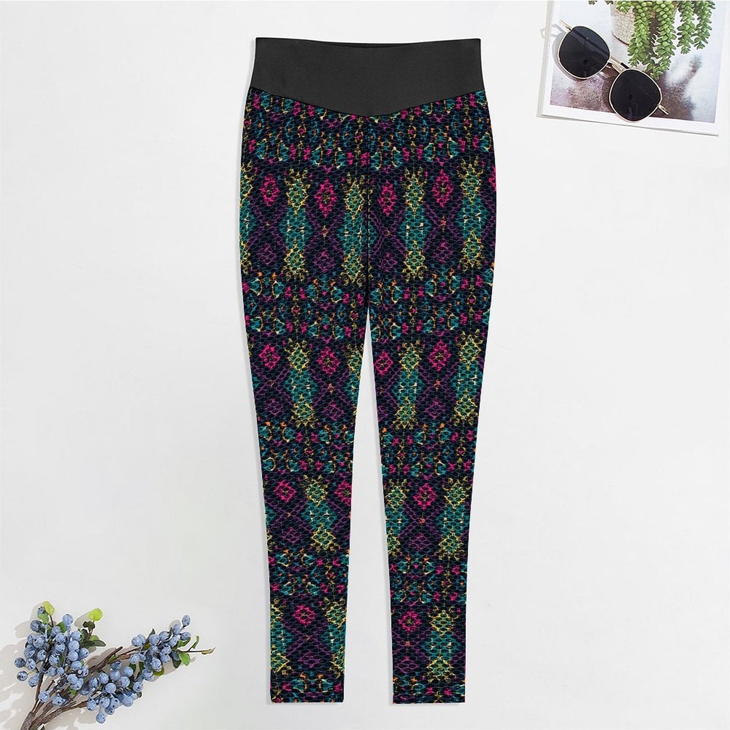 Munsieur Design Custom Printed Honeycomb Textured Yoga Leggings for Women