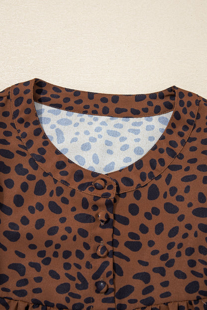 Leopard Ruffle Puff Sleeve Blouse