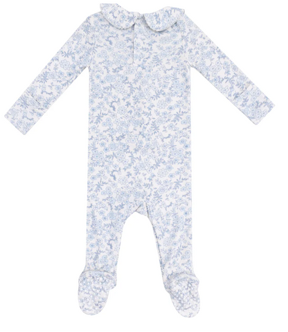 Blue Calico Floral Smocked Peter Pan Footie Sleeper