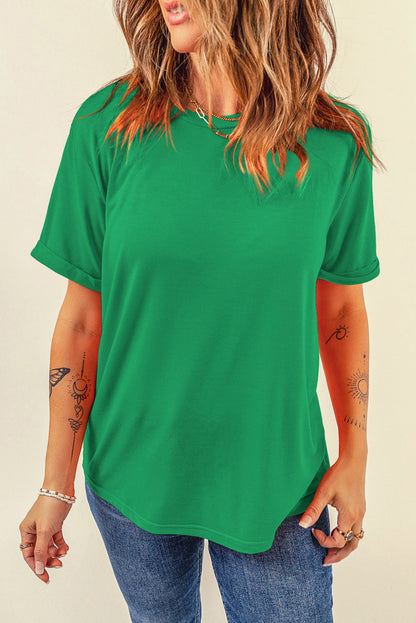Solid Short Sleeve Crew Neck Tee