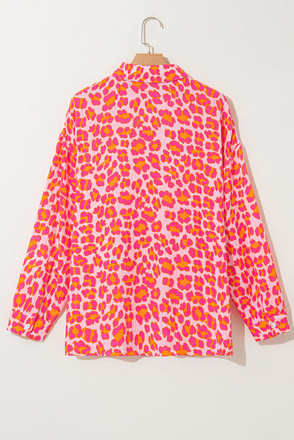 Rose Leopard Printed Button Up Loose Shirt - Aaria Tees