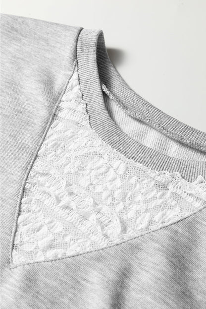 Lace Patchwork Pullover and  Drawstring Skort Set