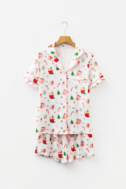 White Christmas Spirits Shirt Style 2pcs Short Pajama Set