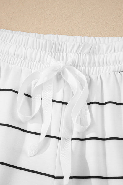 Stripe Zip-Up Drop Shoulder Pullover and Short Set