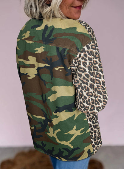 Brown Leopard Camo Patchwork Oversize Shacket