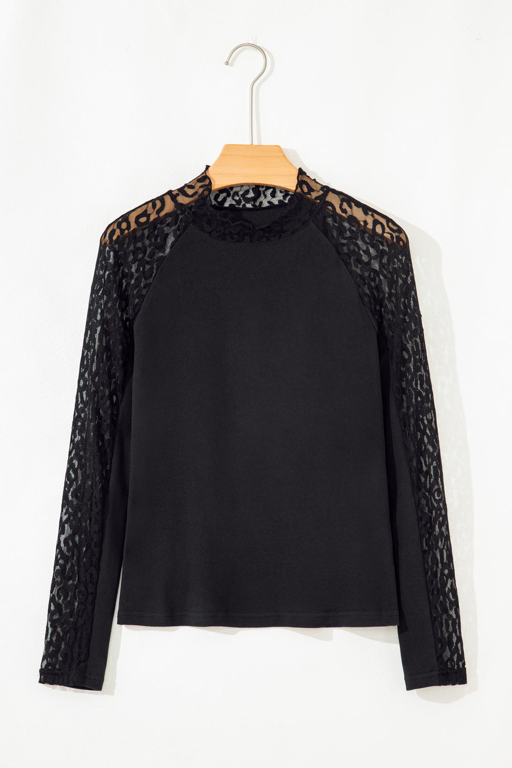 Black Leopard Mesh Patchwork Knit Long Sleeve Top