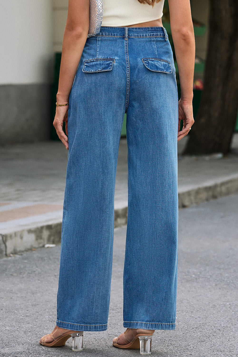 Blue Slouchy Wide Leg Jeans - Aaria Tees