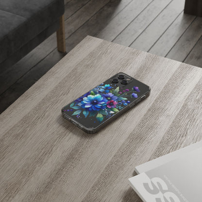 Vibrant Blue Floral Clear Phone Case