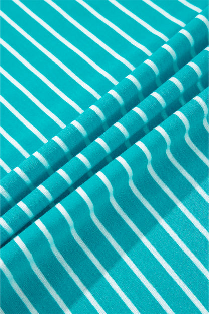 Sky Blue Stripe V Neck Tee and Casual Short Set