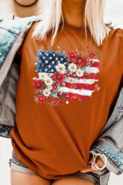 Floral American Flag Graphic Plus Tee