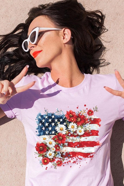 Floral American Flag Graphic Plus Tee