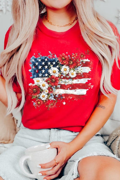 Floral American Flag Graphic Plus Tee