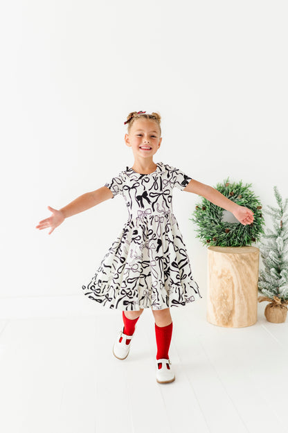 Cream Preppy Bow | Collard Twirl Dress