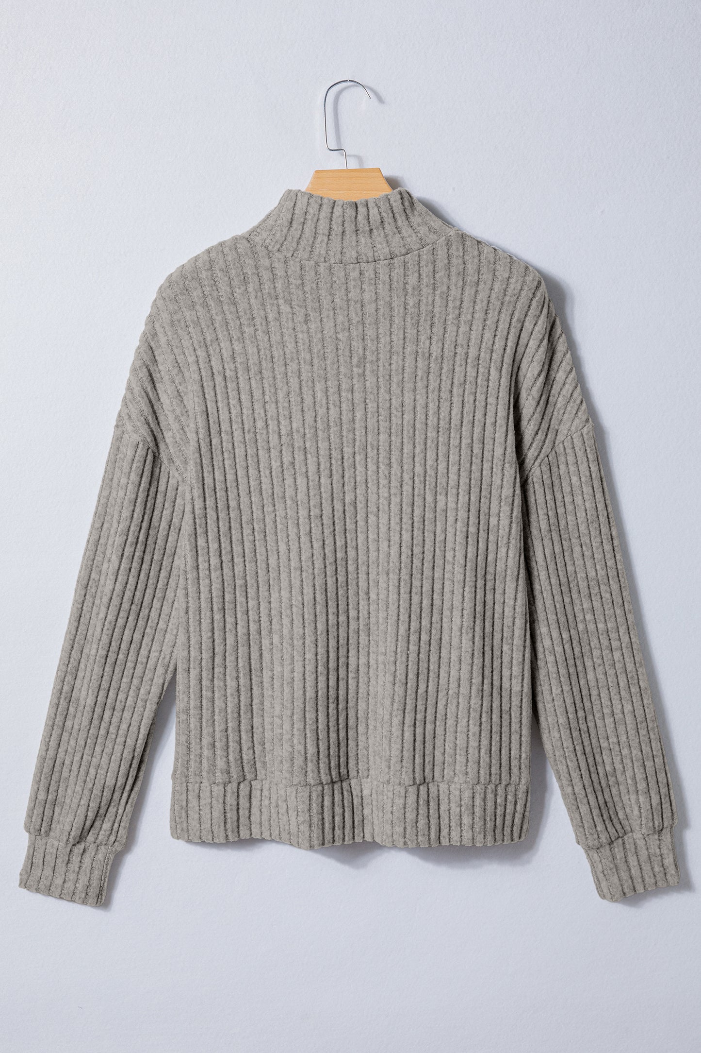Gray Morn Ribbed High Neck Knitted Pullover Top