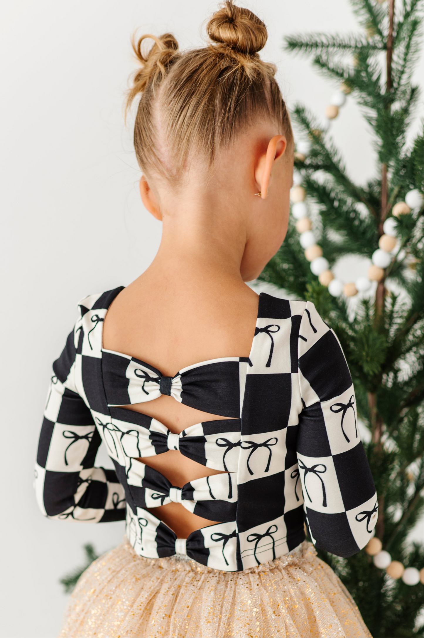 Checkered Bow | CROPPED Bow Back Long Sleeve Top