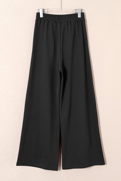 Black Tied Elastic High Waist Pleated Detail Solid Sweatpants