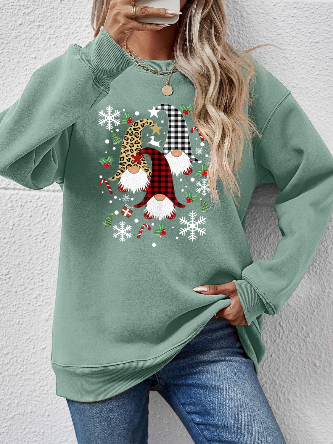 Faceless Gnomes Graphic Drop Shoulder Sweatshirt - Aaria Tees Aaria Tees