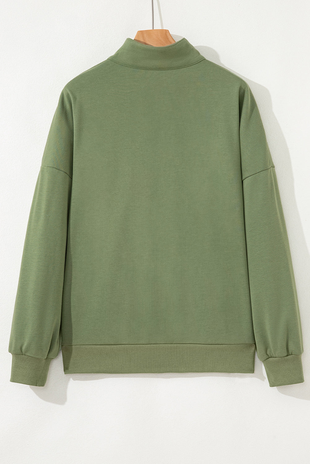 Vineyard Green Contrast Striped Patchwork Zip Collar Pullover Sweatshirt