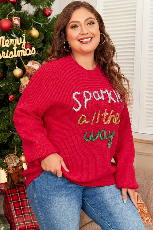 Women Tinsel Crew Neck Plus Size Sweater YNIQUE