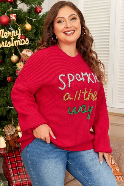 Women Tinsel Crew Neck Plus Size Sweater YNIQUE