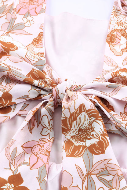 Sloan Floral Print Bow Knot Backless Square Neck Mini Dress - Aaria Tees