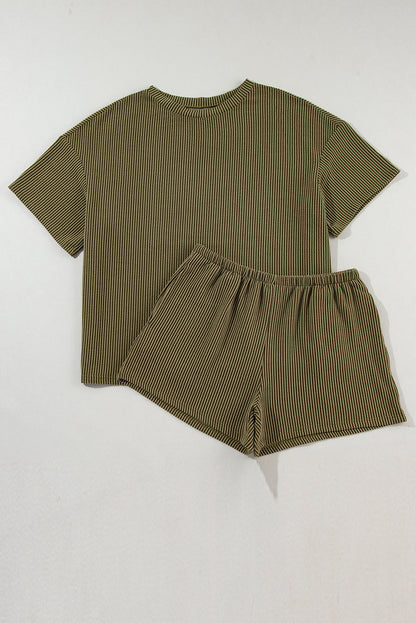 Solid Corded Short Sleeve Tee and Shorts Set