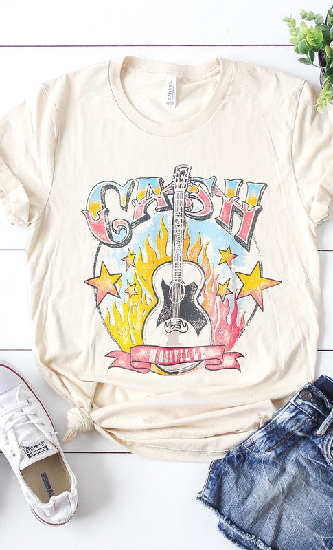 Retro Cash Nashville Guitar Graphic Tee - Aaria Tees