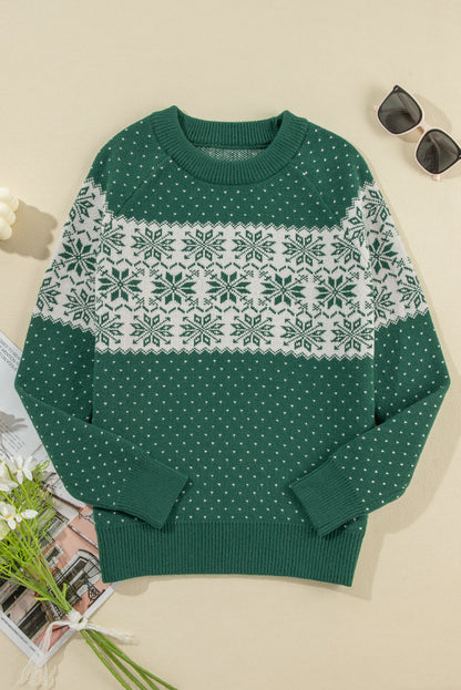Christmas Snowflake Dotted Long Sleeve Sweater