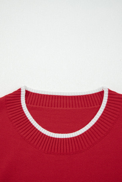 Bow Contrast Trim Long Sleeve Cropped Christmas Sweater