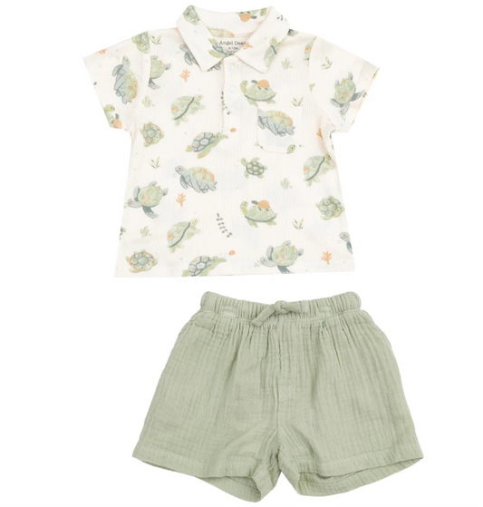 Sea Turtles Polo Shirt & Muslin Shorts Set