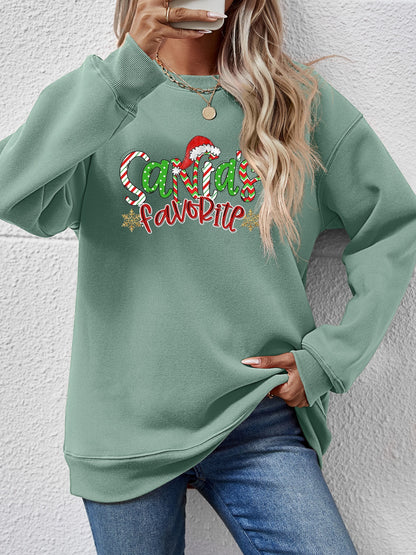 Letter Graphic Round Neck Long Sleeve Sweatshirt - Aaria Tees