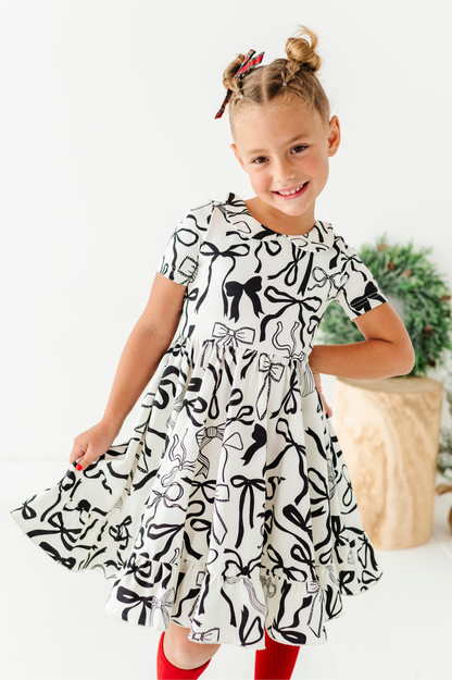 Cream Preppy Bow | Collard Twirl Dress