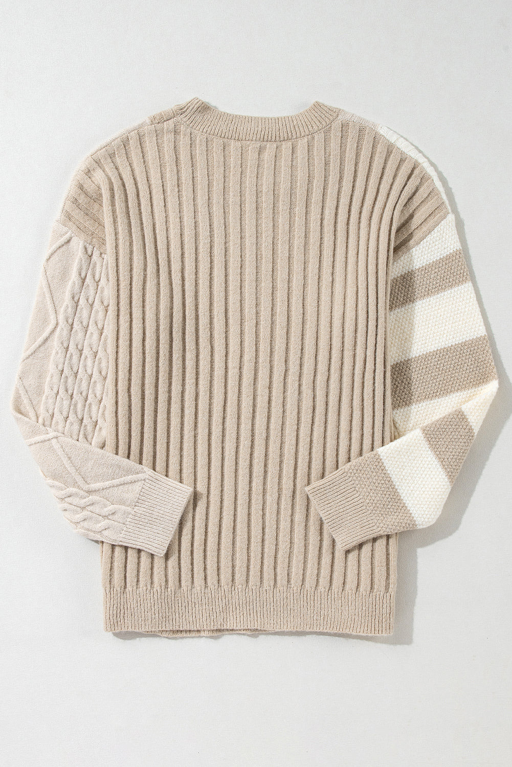 Cable Knit Color Block Crew Neck Sweater Threaded Pear