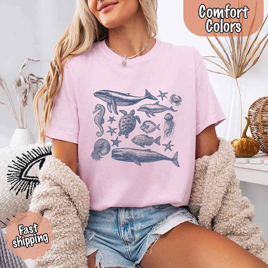 90s Sea Animals Comfort Colors Tee – Vintage Ocean Life Retro Shirt