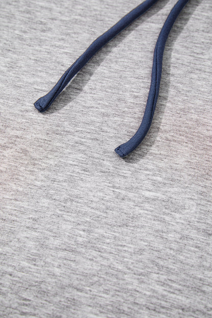 Light Grey Color Block Patchwork V Neck Drawstring Hoodie
