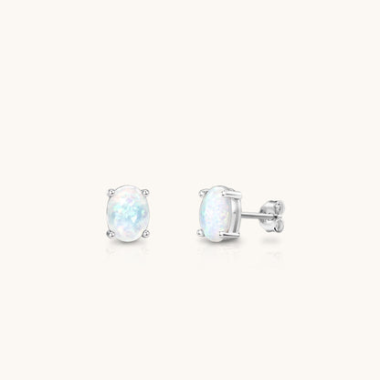 925 Sterling Silver Oval Opal Stud Earrings