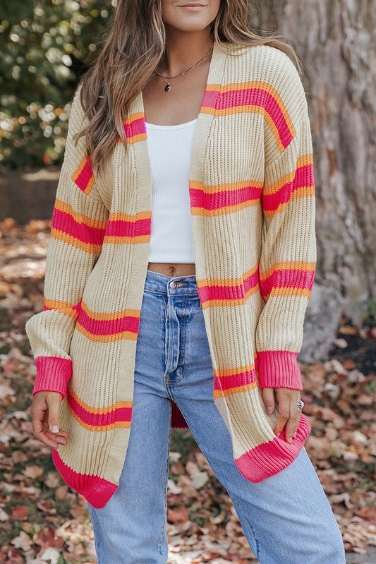 Josephine Stripe Long Knitted Cardigan - Aaria Tees Aaria Tees