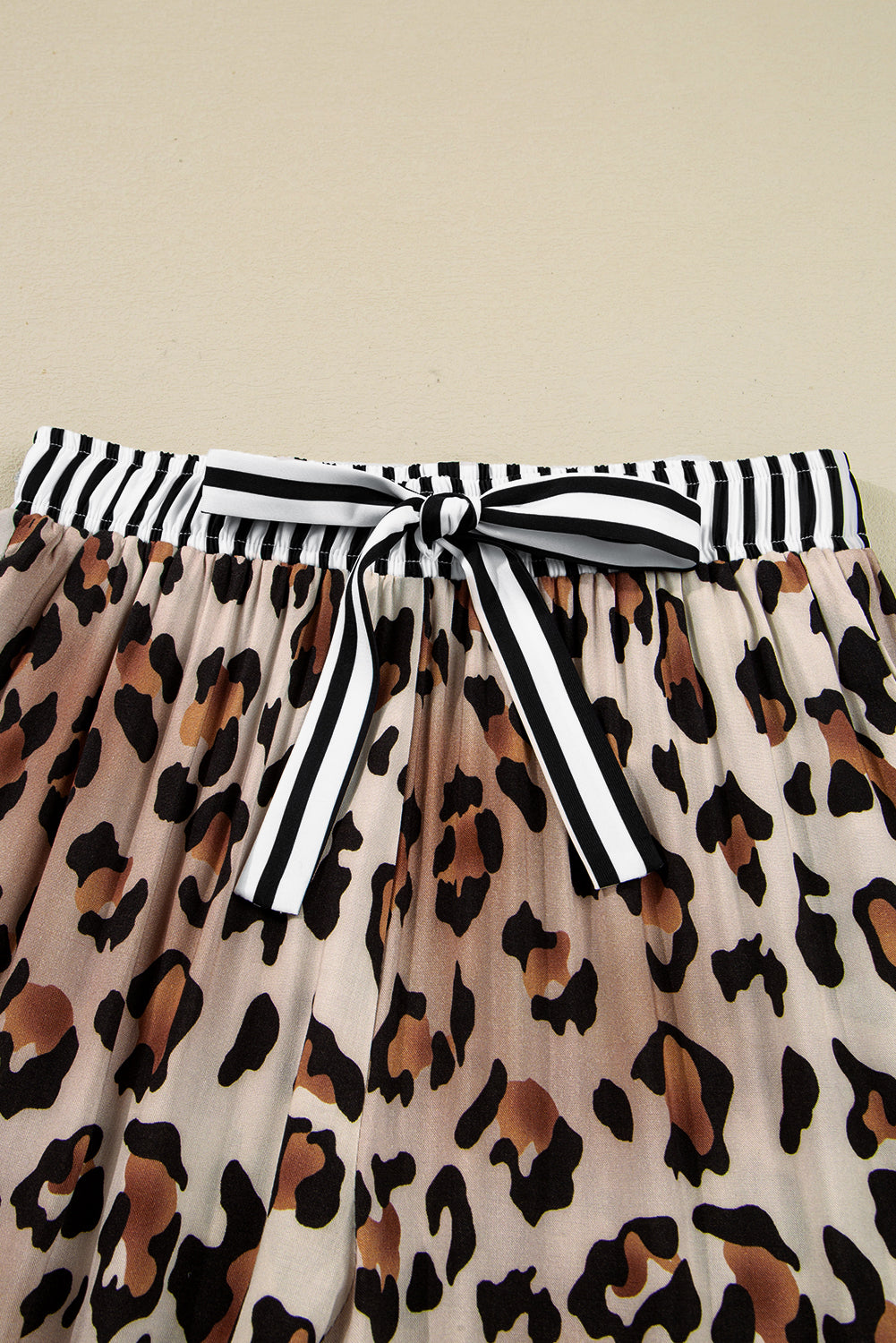 Leopard Colorblock Stripe Edge Shirt and Pants Pajama Set