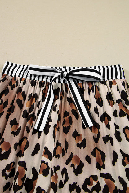 Leopard Colorblock Stripe Edge Shirt and Pants Pajama Set