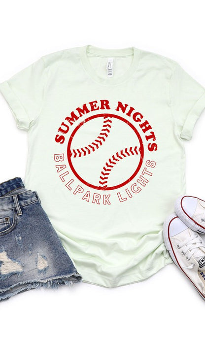 Summer Nights and Ballpark Lights Baseball Graphic - Aaria Tees