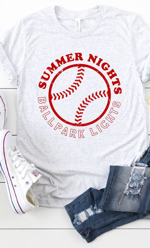 Summer Nights and Ballpark Lights Baseball Graphic - Aaria Tees