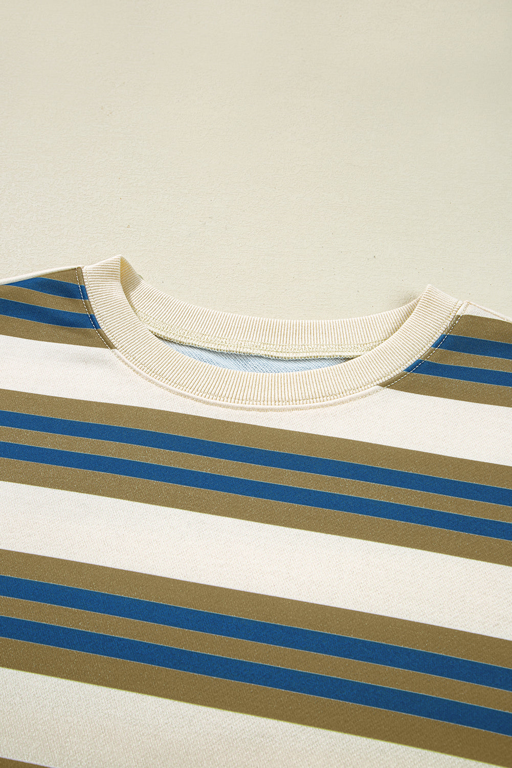 Brown Stripe Crew Neck Drop Shoulder Pullover Sweatshirt