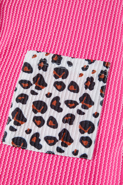 Western Leopard Corded Knit Patchwork Shacket