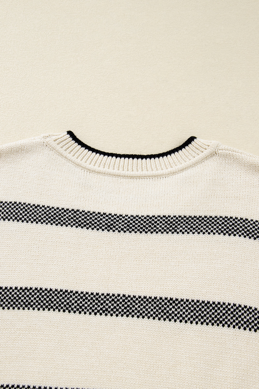 Apricot Stripe Wide Sleeve Drop Shoulder Crew Neck Plus Sweater
