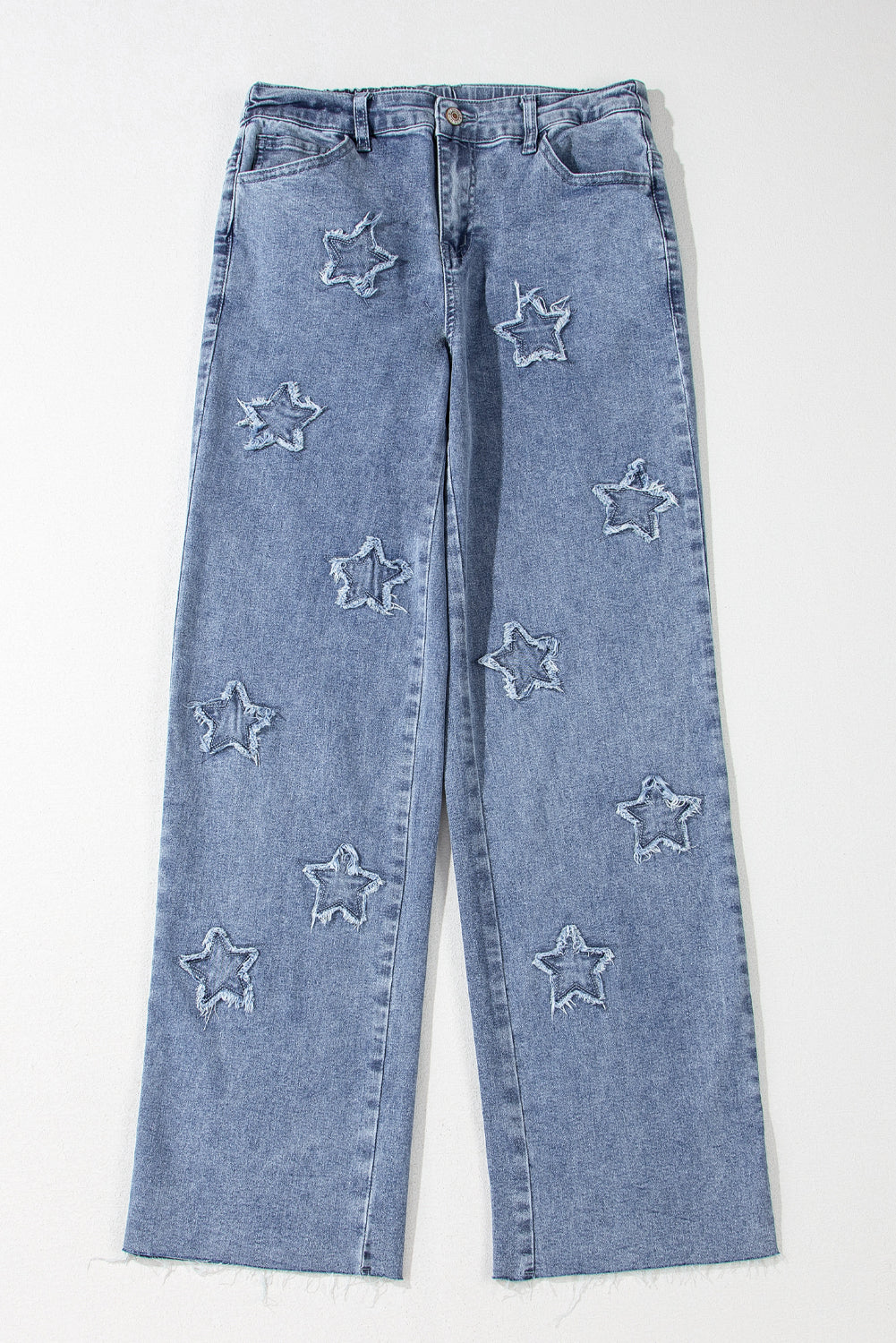 Dusk Blue Foiled Star Patchwork Straight Leg Loose Jeans Aaria Tees