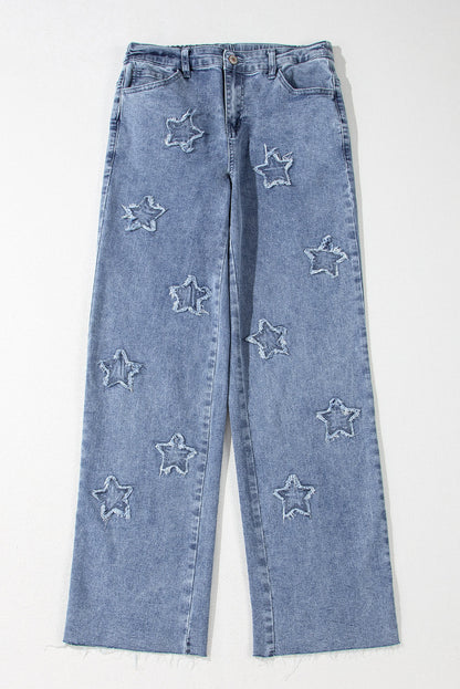 Dusk Blue Foiled Star Patchwork Straight Leg Loose Jeans Aaria Tees