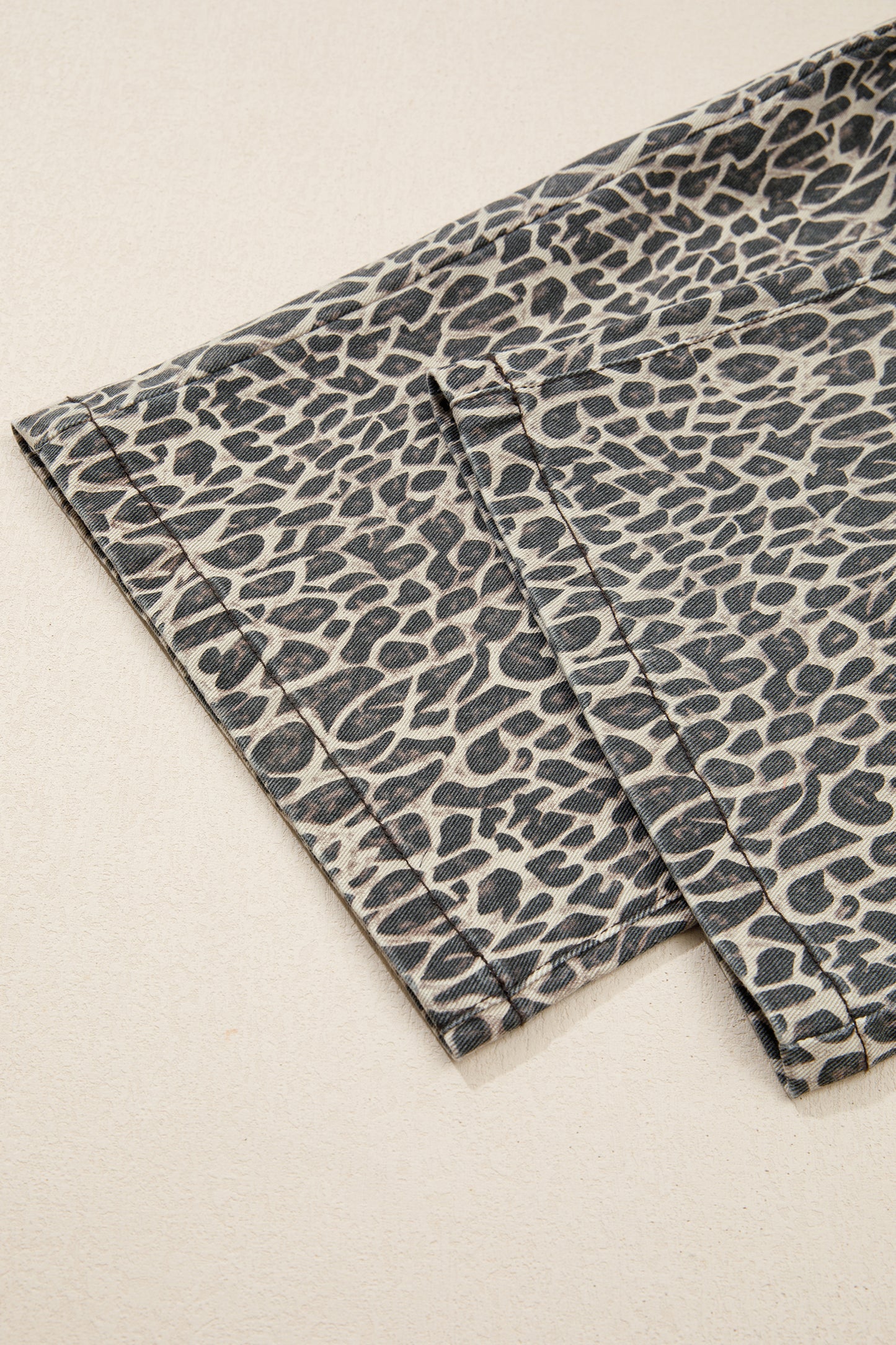 Brown Leopard Print Straight Leg Loose Denim Overall Jumpsuit