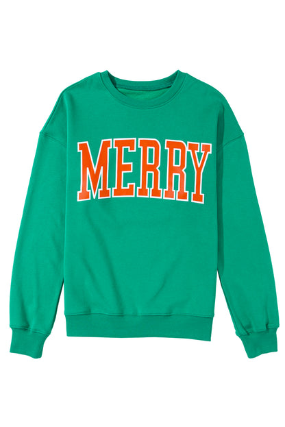 Bright Green MERRY Graphic Pullover Sweatshirt - Aaria Tees