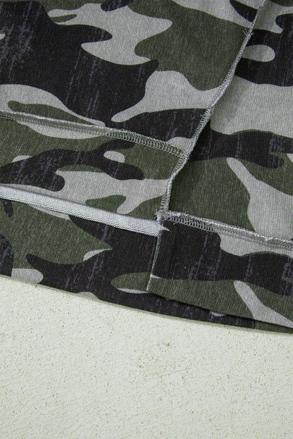 Green Retro Camouflage Print Exposed Seam Patchwork Drop Shoulder Sweatshirt